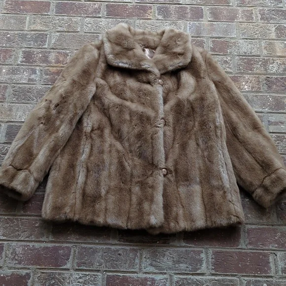 Vintage 1960s Faux Fur Beige Mink Style Cropped Coat Cut Fur Tissavel - Picture 1 of 10